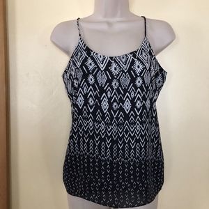 OLIVACEOUS black/white print lined cami top/M